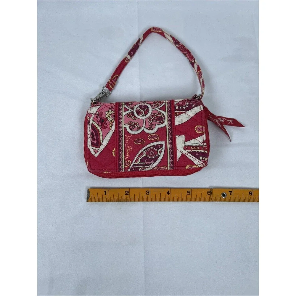 Vera Bradley Zip Around Wristlet Wallet Phone Red Rosy Posies Paisley 6